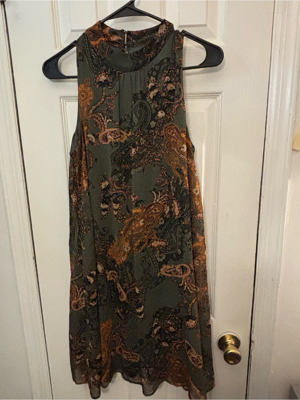 Tommy Hilfiger Olive Paisley Mini Dress with Rust Accents